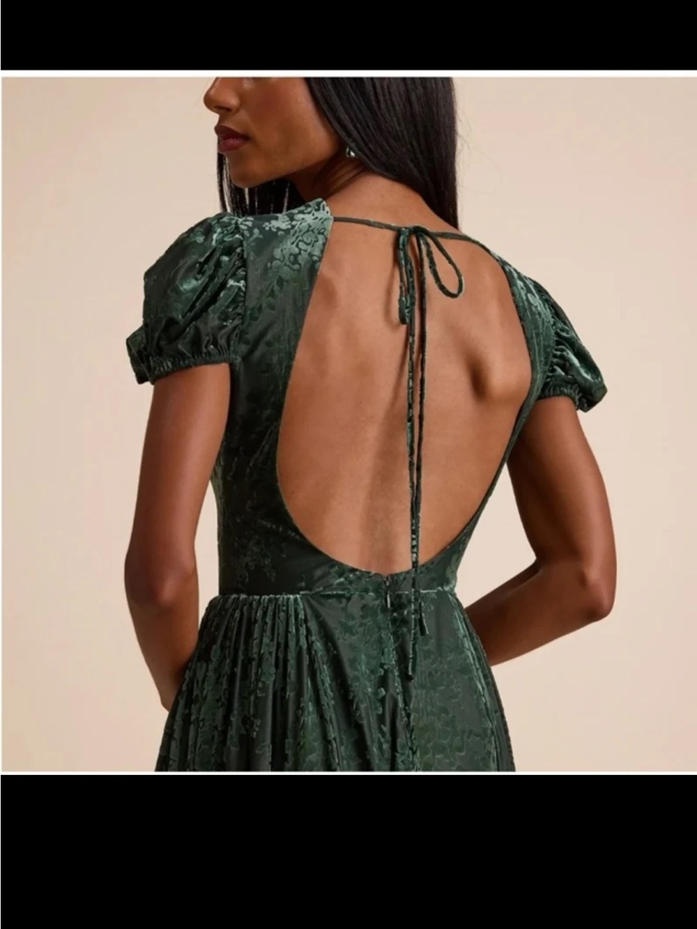 NWT Lulus Arlie Emerald Velvet Burnout Puff Sleeve Midi Dress size Large - Picture 3 of 12